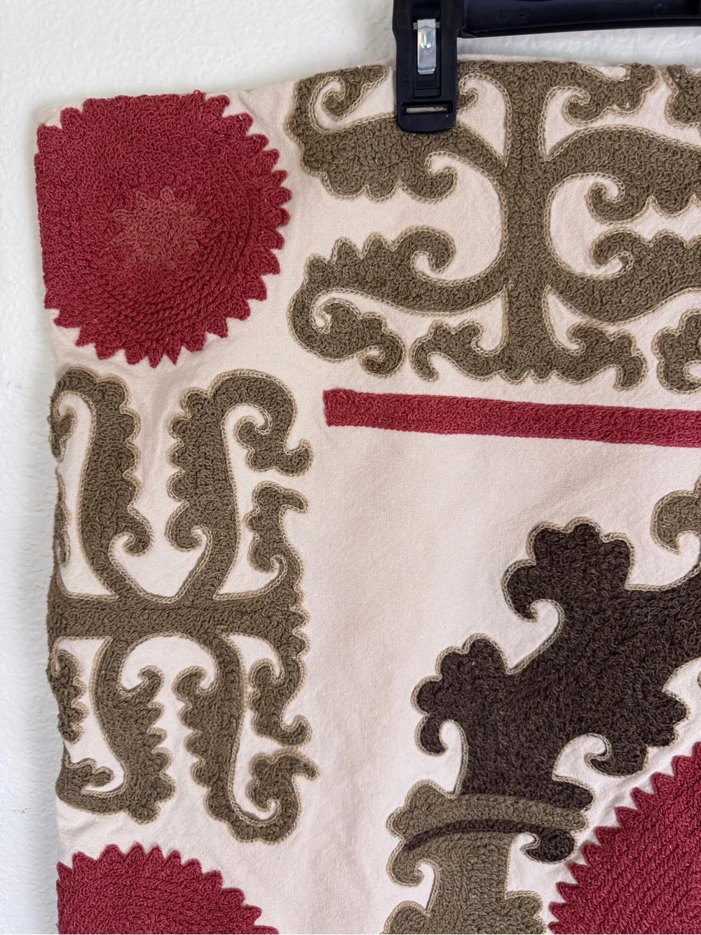 Pottery Barn Euro Pillow Sham 26x26 Embroidered Floral Red/Beige/Green